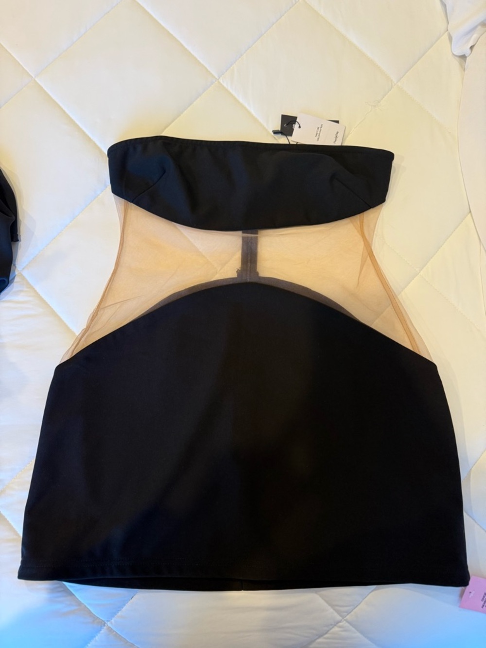 Super Sexy Black Strapless Dress with Nude Mesh